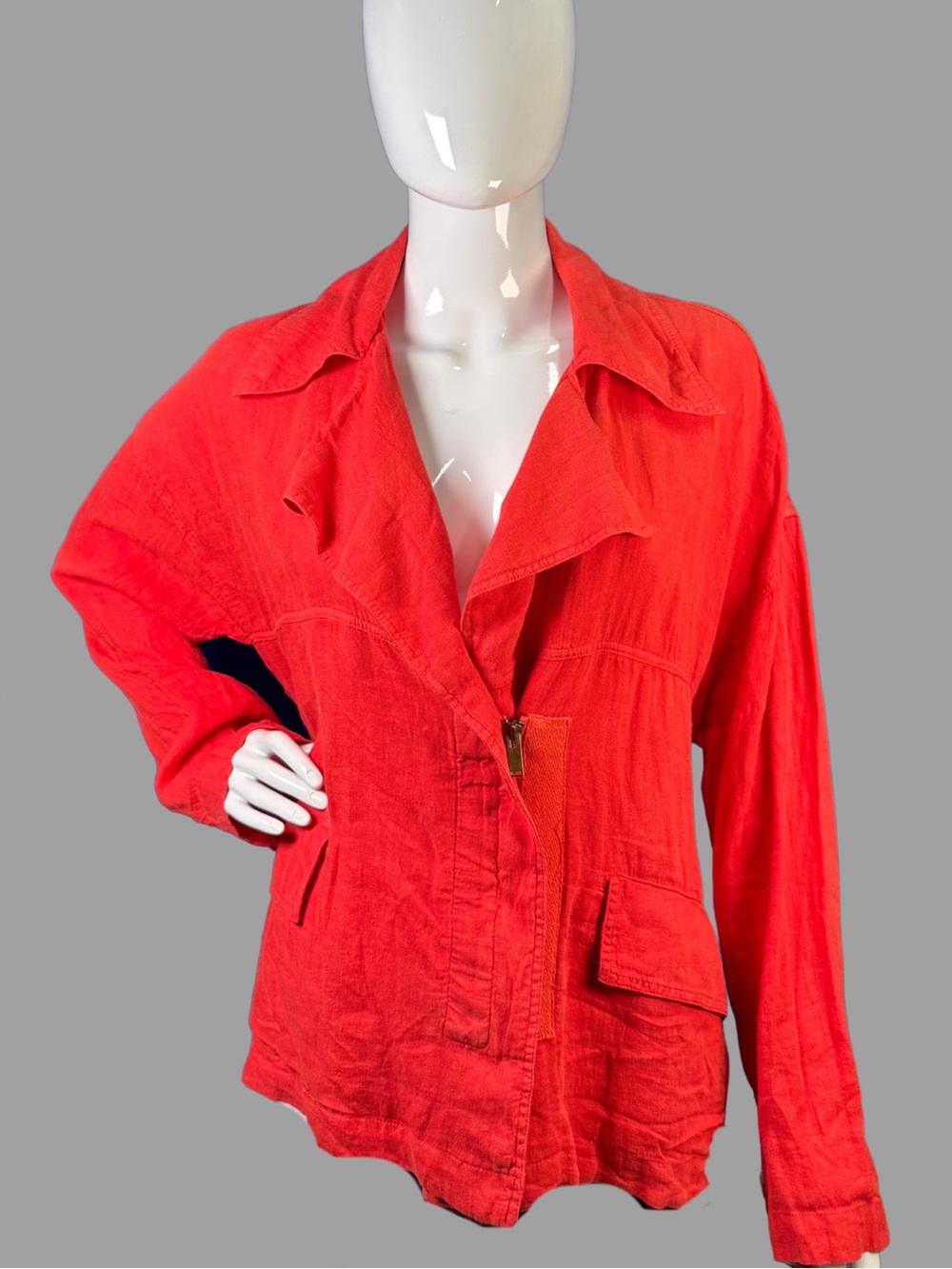 Zara Basic Women’s Orange Half-Zip Jacket with Removable Tie Around Waist